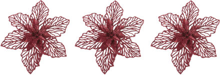 Cosy&Trendy Kerstboomversiering Kerstster - 3x - 17 cm - rood glitter - op clip