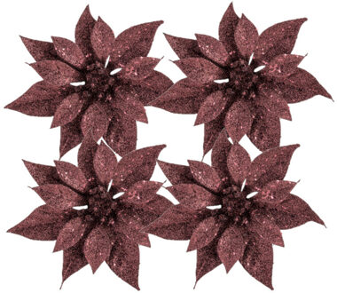 Cosy&Trendy Kerstboomversiering Kerstster - 4x stuks - 18 cm - donkerrood - op clip - ornament - ster