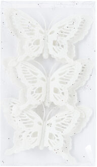 Cosy&Trendy Kerstboomversiering Vlinder - 12x stuks - 14 cm - wit glitter - op clip