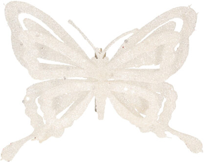 Cosy&Trendy Kerstboomversiering Vlinder - 14 cm - wit glitter - op clip - ornament
