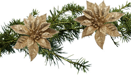Cosy&Trendy Kersthanger - 2x - bloem - op clip - goud - 18 cm - Kerstboomversiering