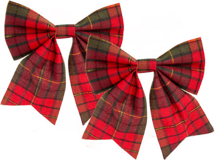 Cosy&Trendy Kersthanger - 2x - strikjes - rood geruit - 14 cm