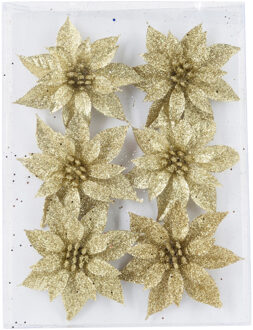 Cosy&Trendy Kersthangers - 6x - bloemen ijzerdraad - glitter - goud - Decoratiebloemen - kerstboomversiering