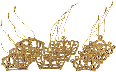 Cosy&Trendy Kersthangers kronen - 18x st - goud - 7 cm - hout - kerstornamenten