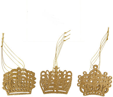 Cosy&Trendy Kersthangers kronen - 9x st - goud - 7 cm - hout - kerstornamenten Goudkleurig