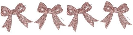 Cosy&Trendy kersthangers strikjes - 4x st - roze -11 cm - glitters - Kersthangers