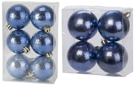Cosy&Trendy Kerstversiering set circel-motief kerstballen donkerblauw 6 - 8 cm - pakket van 20x stuks