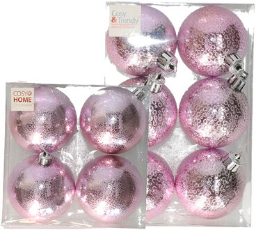 Cosy&Trendy Kerstversiering set circel-motief kerstballen roze 6 - 8 cm - pakket van 26x stuks
