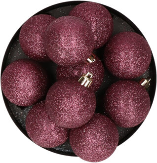 Cosy&Trendy Kerstversiering set glitter kerstballen Aubergine roze 6 - 8 cm - pakket van 30x stuks