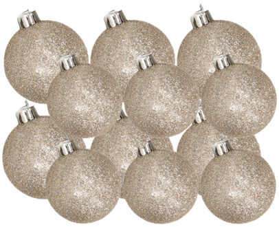 Cosy&Trendy Kerstversiering set glitter kerstballen champagne 6 - 8 cm - pakket van 30x stuks - Kerstbal Champagnekleurig