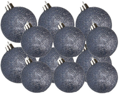 Cosy&Trendy Kerstversiering set glitter kerstballen donkerblauw 6 - 8 cm - pakket van 30x stuks