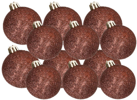 Cosy&Trendy Kerstversiering set glitter kerstballen donkerbruin 6 - 8 cm - pakket van 30x stuks - Kerstbal