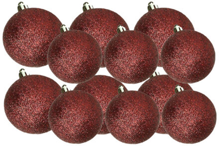 Cosy&Trendy Kerstversiering set glitter kerstballen donkerrood 6 - 8 cm - pakket van 30x stuks - Kerstbal