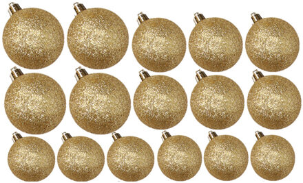 Cosy&Trendy Kerstversiering set glitter kerstballen goud 6 - 8 - 10 cm - pakket van 34x stuks - Kerstbal Goudkleurig