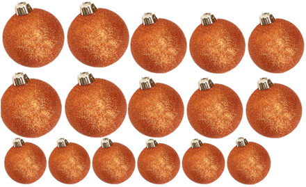 Cosy&Trendy Kerstversiering set glitter kerstballen oranje 6 - 8 -10 cm - pakket van 50x stuks - Kerstbal