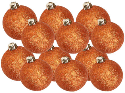 Cosy&Trendy Kerstversiering set glitter kerstballen oranje 6 - 8 cm - pakket van 30x stuks - Kerstbal