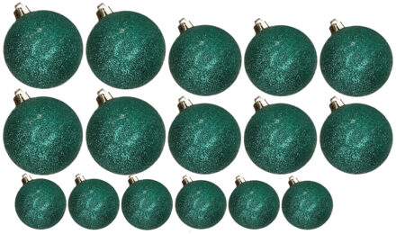 Cosy&Trendy Kerstversiering set glitter kerstballen petrol blauw 6 - 8 - 10 cm - pakket van 50x stuks