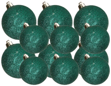 Cosy&Trendy Kerstversiering set glitter kerstballen petrol blauw 6 - 8 cm - pakket van 30x stuks - Kerstbal