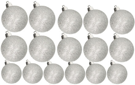 Cosy&Trendy Kerstversiering set glitter kerstballen zilver 6 - 8 -10 cm - pakket van 50x stuks - Kerstbal Zilverkleurig