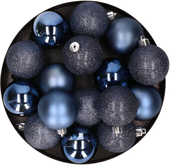 Cosy&Trendy Kerstversiering set kerstballen donkerblauw 6 - 8 cm - pakket van 36x stuks