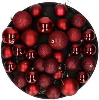 Cosy&Trendy Kerstversiering set kerstballen donkerrood 6 - 8 - 10 cm - pakket van 40x stuks