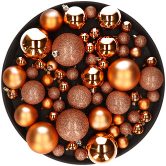 Cosy&Trendy Kerstversiering set kerstballen koper 6 - 8 - 10 cm - pakket van 62x stuks - Kerstbal Koperkleurig