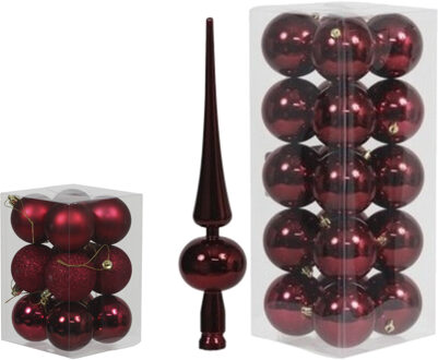 Cosy&Trendy Kerstversiering set kerstballen met piek donkerrood 6 - 8 cm - pakket van 56x stuks - Kerstbal