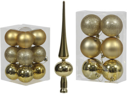 Cosy&Trendy Kerstversiering set kerstballen met piek goud 6 - 8 cm - pakket van 36x stuks - Kerstbal Goudkleurig