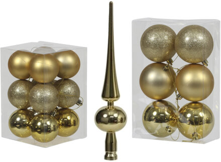 Cosy&Trendy Kerstversiering set kerstballen met piek goud 6 - 8 cm - pakket van 54x stuks - Kerstbal Goudkleurig