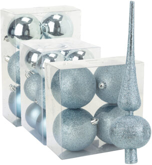 Cosy&Trendy Kerstversiering set kerstballen met piek ijsblauw 6 - 8 - 10 cm - pakket van 40x stuks - Kerstbal