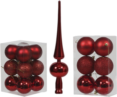 Cosy&Trendy Kerstversiering set kerstballen met piek rood 6 - 8 cm - pakket van 36x stuks - Kerstbal