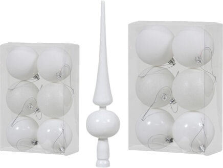 Cosy&Trendy Kerstversiering set kerstballen met piek wit 6 - 8 cm - pakket van 36x stuks - Kerstbal