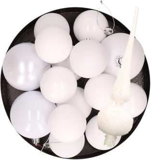 Cosy&Trendy Kerstversiering set kerstballen met piek wit 6 - 8 cm - pakket van 37x stuks
