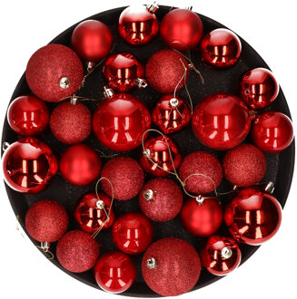 Cosy&Trendy Kerstversiering set kerstballen rood 6 - 8 cm - pakket van 36x stuks - Kerstbal