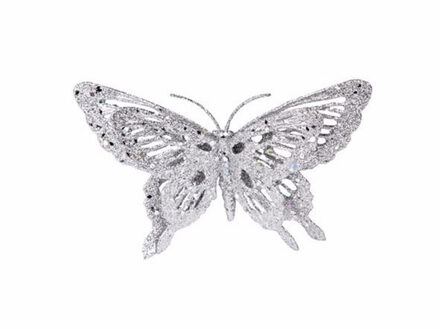 Cosy&Trendy Kerstversiering vlinder zilver/glitter 15 cm