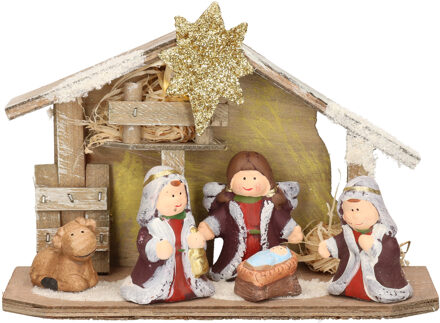 Cosy&Trendy Kinder/kinderkamer kerststal met beelden/figuren en licht 23 x 8,5 x 16 cm Multi