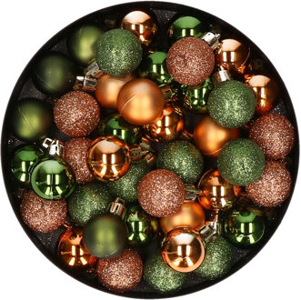 Cosy&Trendy Kleine kerstballen - 40x st - koper/groen - D3 cm - kunststof - kerstversiering