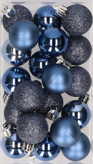Cosy&Trendy Kleine kerstballen - donkerblauw - D3 cm - kunststof - mat/glans/glitter - kerstversiering