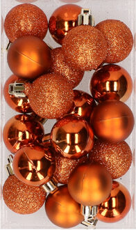 Cosy&Trendy Kleine kerstballen - oranje - D3 cm - kunststof - mat/glans/glitter - kerstversiering