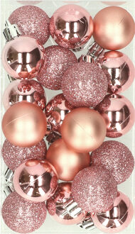 Cosy&Trendy Kleine kerstballen - roze - D3 cm - kunststof - mat/glans/glitter - kerstversiering