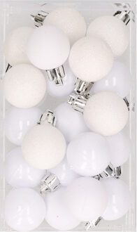 Cosy&Trendy Kleine kerstballen - wit - D3 cm - kunststof - mat/glans/glitter - kerstversiering