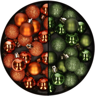Cosy&Trendy Kleine kunststof kerstballen - 40x stuks - 3 cm - oranje en groen - mat glans glitter