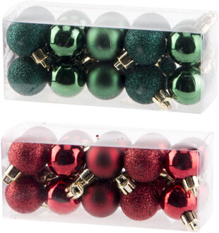 Cosy&Trendy Kleine kunststof kerstballen 40x stuks set 3 cm in donkerrood en groen - Kerstbal