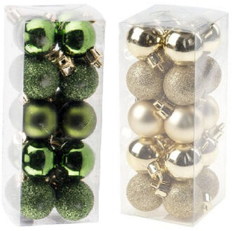 Cosy&Trendy Kleine kunststof kerstversiering 40x stuks set en 3 cm kerstballen in het goud en appelgroen - Kerstbal