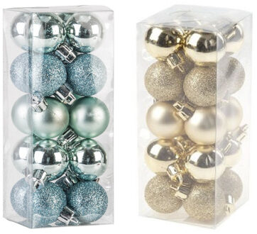 Cosy&Trendy Kleine kunststof kerstversiering 40x stuks set en 3 cm kerstballen in het goud en mintgroen - Kerstbal