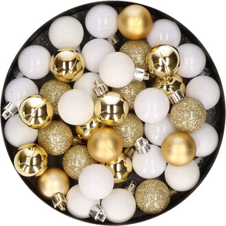 Cosy&Trendy Kleine kunststof kerstversiering 40x stuks set en 3 cm kerstballen in het goud en wit - Kerstbal