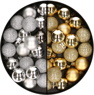 Cosy&Trendy Kleine kunststof kerstversiering 40x stuks set en 3 cm kerstballen in het goud en zilver - Kerstbal Zilverkleurig