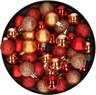 Cosy&Trendy Kleine kunststof kerstversiering 40x stuks set en 3 cm kerstballen in het koper en rood - Kerstbal