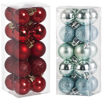 Cosy&Trendy Kleine kunststof kerstversiering 40x stuks set en 3 cm kerstballen in het mintgroen en rood - Kerstbal