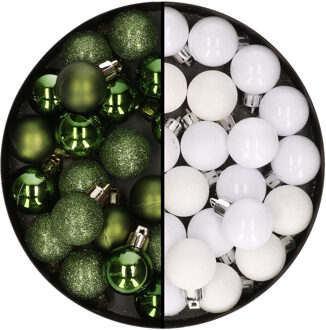 Cosy&Trendy Kleine kunststof kerstversiering 40x stuks set en 3 cm kerstballen in het wit en groen